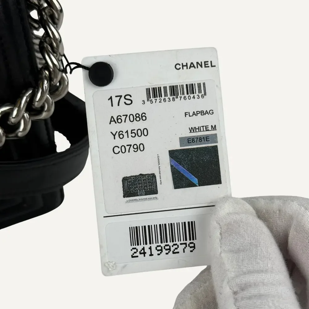 Chanel Boy Bag Medium Black Lambskin Iridescent Chevron Silver CC 17S  Women's